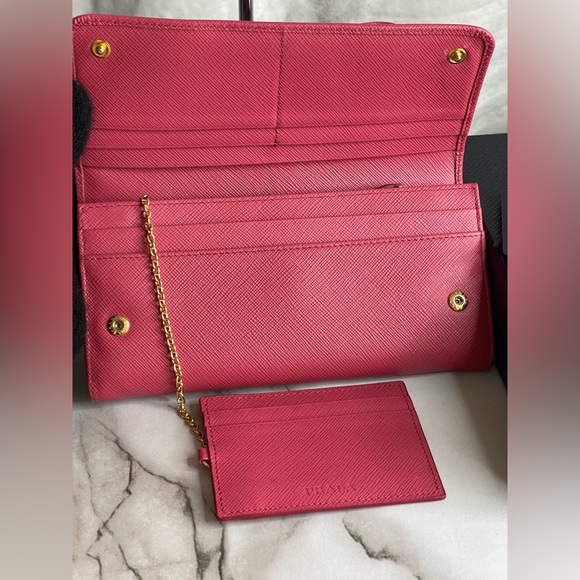 Prada saffiano fiocco portafoglio  pattina PEONIA long wallet - Picture 13 of 14